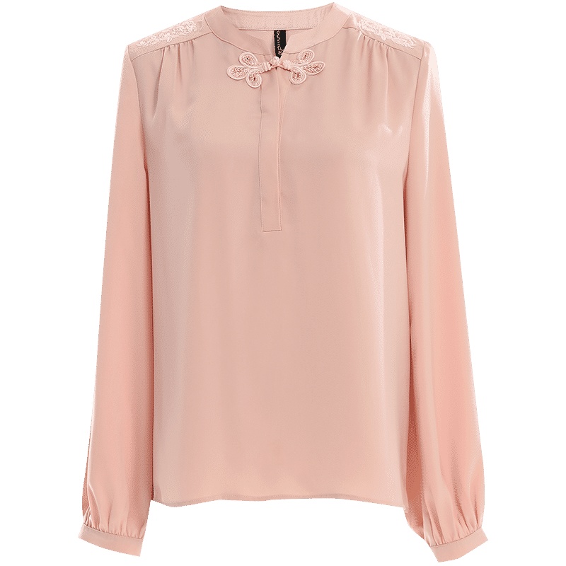 欧昵雪复古中国风圆领盘扣显瘦小衫女设计感长袖上衣