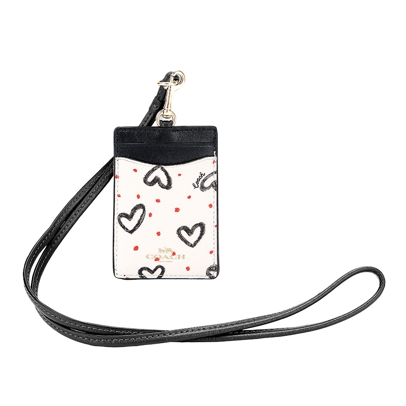 COACH 蔻驰 奢侈品 女士专柜款白色爱心款人造革挂脖卡包卡套证件夹 91565 IMQA2