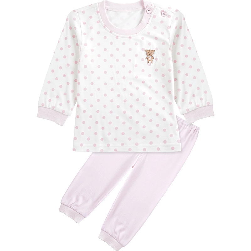 婴姿坊春季波点乐园系列甜美文静舒适柔软圆领肩开扣男童女童内衣两件套
