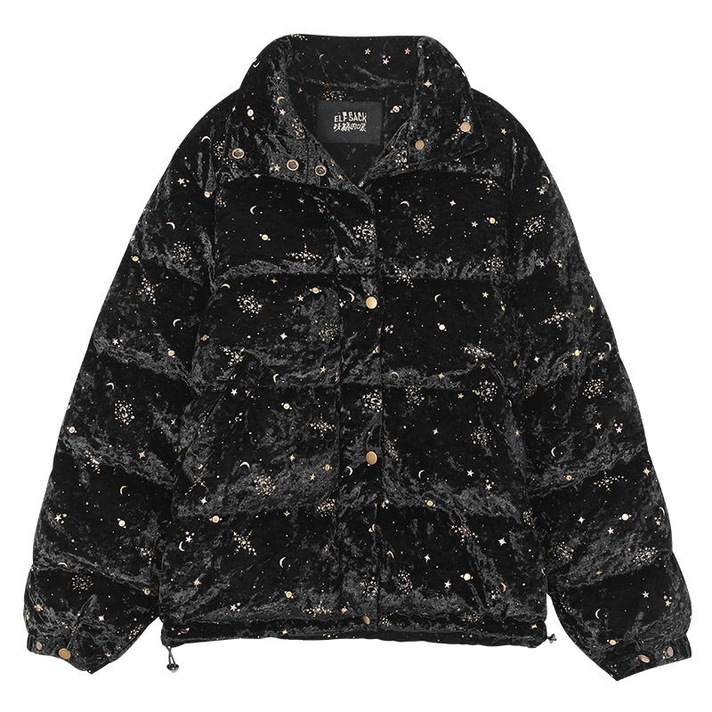 妖精的口袋黑色白鸭绒羽绒服2019冬季新款女小个子短款面包服外套