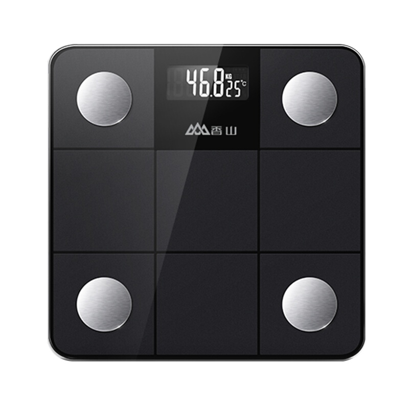 香山电子体重秤家用精准耐用智能测脂肪女生宿舍小型人体秤 艺心 炫黑 充电款