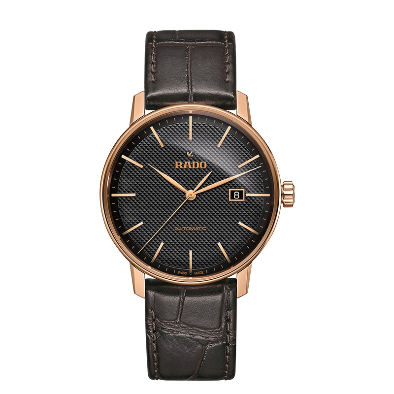 雷达(RADO)瑞士手表 晶璨经典系列时尚商务休闲大气机械男表 41mm黑盘皮表带 R22877165