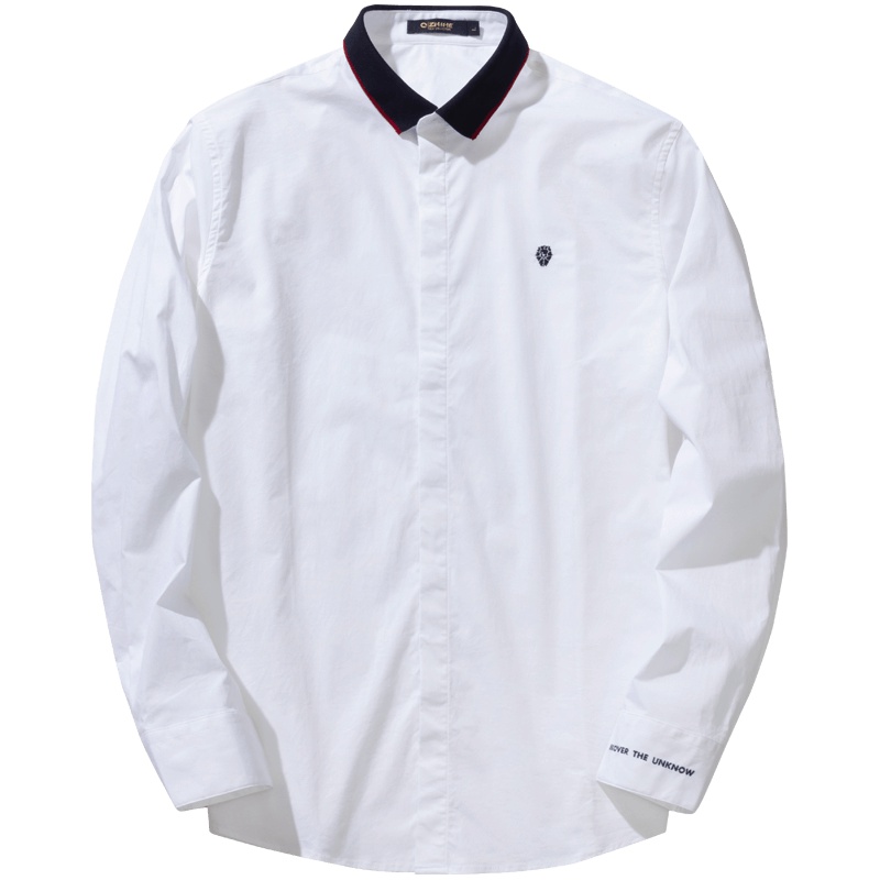 千纸鹤男士上衣2019新款青年时尚潮流休闲小绣花长袖衬衫男10059