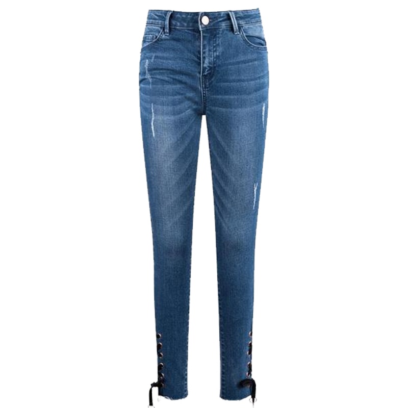 【热卖】牛仔裤女紧身小脚韩版2018春装新款绑带学生显瘦时尚百搭长裤子20011615