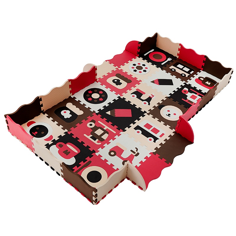 明德宝宝拼图爬行垫拼接1.4cm加厚PE婴儿爬爬垫家用儿童泡沫地垫围栏游戏垫女款16片地垫+16个围边+4转角3个月以上