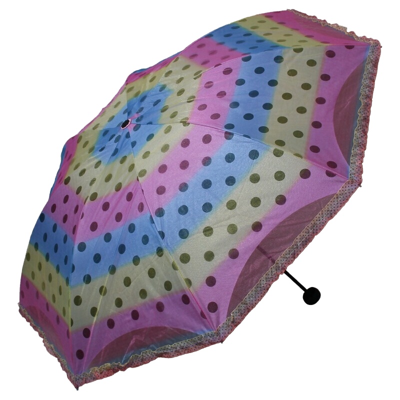 天堂伞 七彩霓虹彩虹纱拼裙边黑胶双层三折晴雨伞太阳伞 L33074E紫黄兰