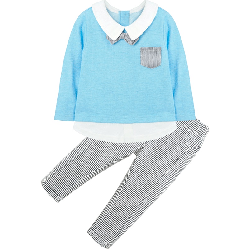 男女童春季套装长袖圆领套头时尚假两件1-5岁80-120cm