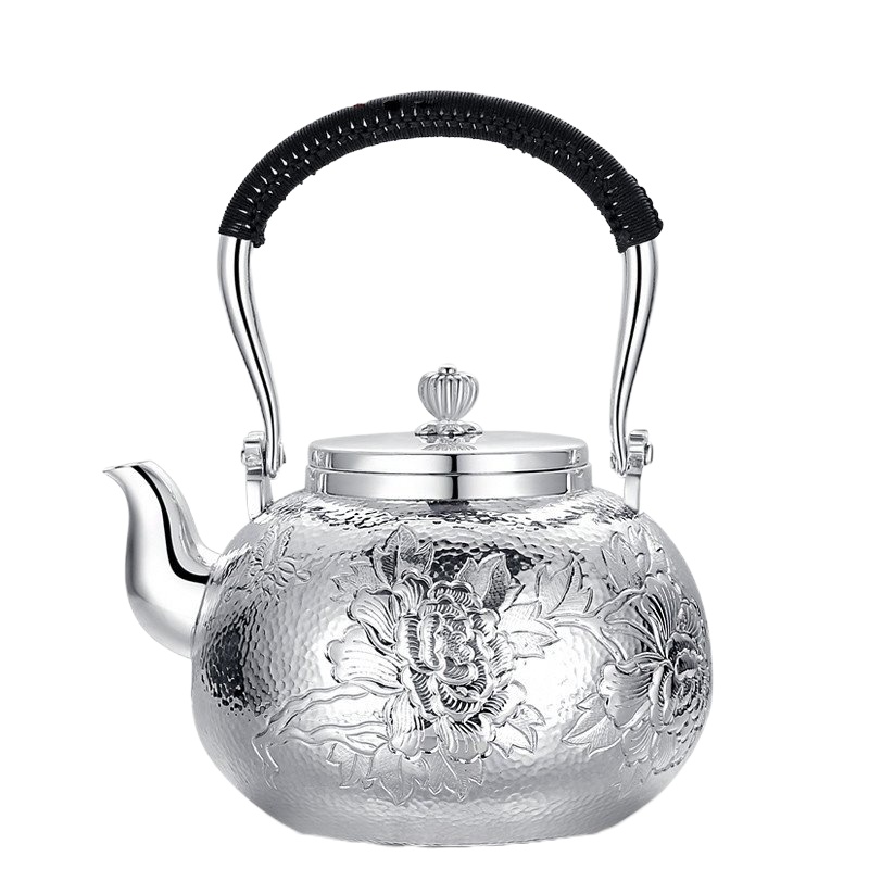 银斯妮 日式煮水壶999足银茶壶大容量牡丹花 850克