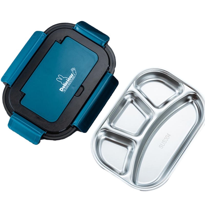 贝瑟斯 304不锈钢饭盒大容量便当盒带餐具学生上班族分格饭盒