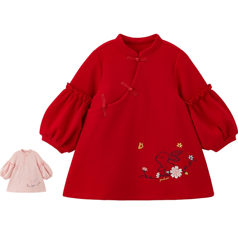 英氏童装儿童裙子女童针织长袖连衣裙YRLAJ30333A01