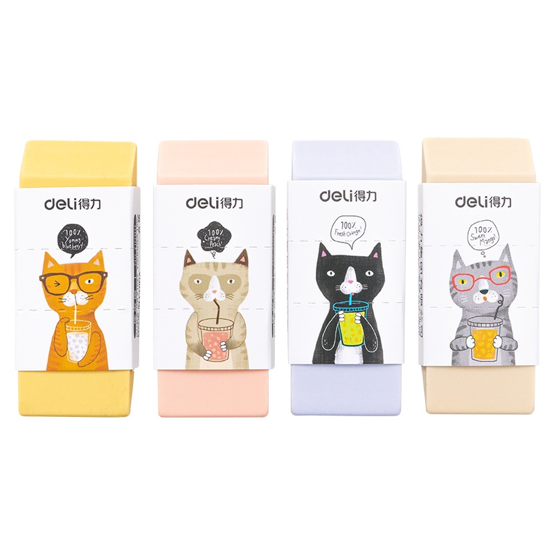 得力deli71080橡皮擦32块学生擦得干净橡皮擦创意卡通可爱儿童橡皮小猫系列不留痕学习用品文具