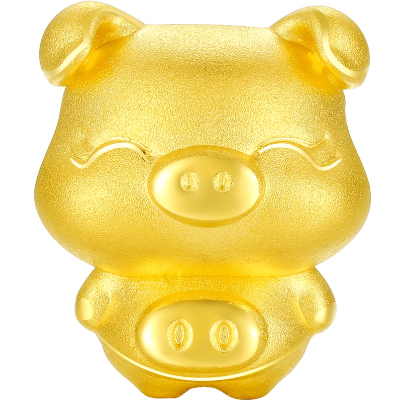 周大生定价黄金手链 手链情侣正品送恋人happy小金猪本命年3D硬金吊坠送礼黄金饰品 女士珠宝首饰