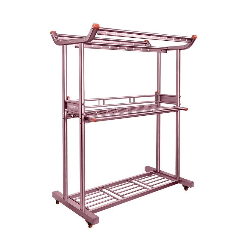 好太太(Hotata) GW-599D 晾衣架不锈钢落地衣架 铝钛合金 玫瑰金大型衣架