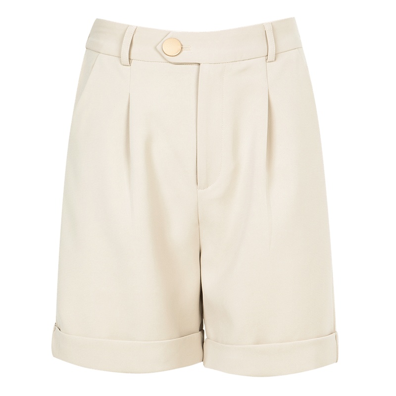 晚白2021春夏新品时尚休闲纯色松紧高腰百搭直筒裤休闲裤短裤女