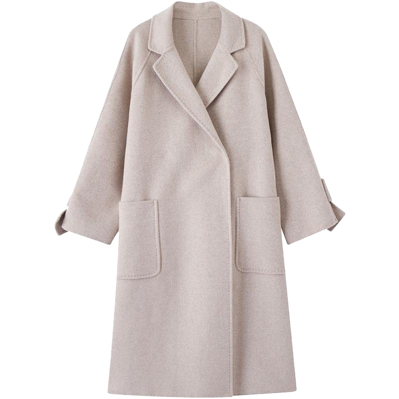 新款拉夏贝尔毛呢外套女中长款新款羊毛秋冬修身加厚斗篷双面呢子大衣2T000617