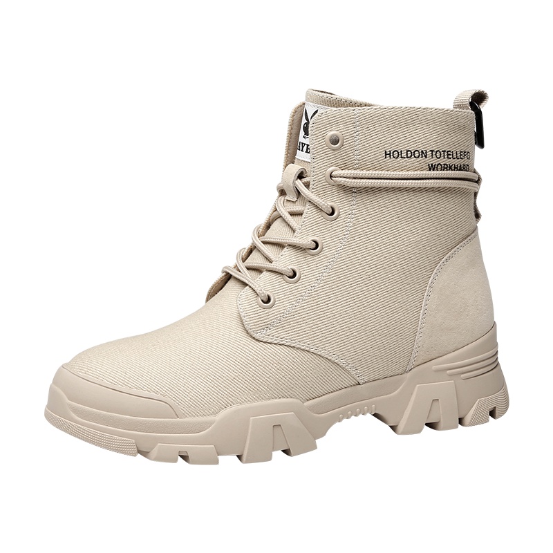 PlAYBOY/花花公子冬季新款加绒英伦风沙漠网红系带时尚短靴工装靴女K10299183