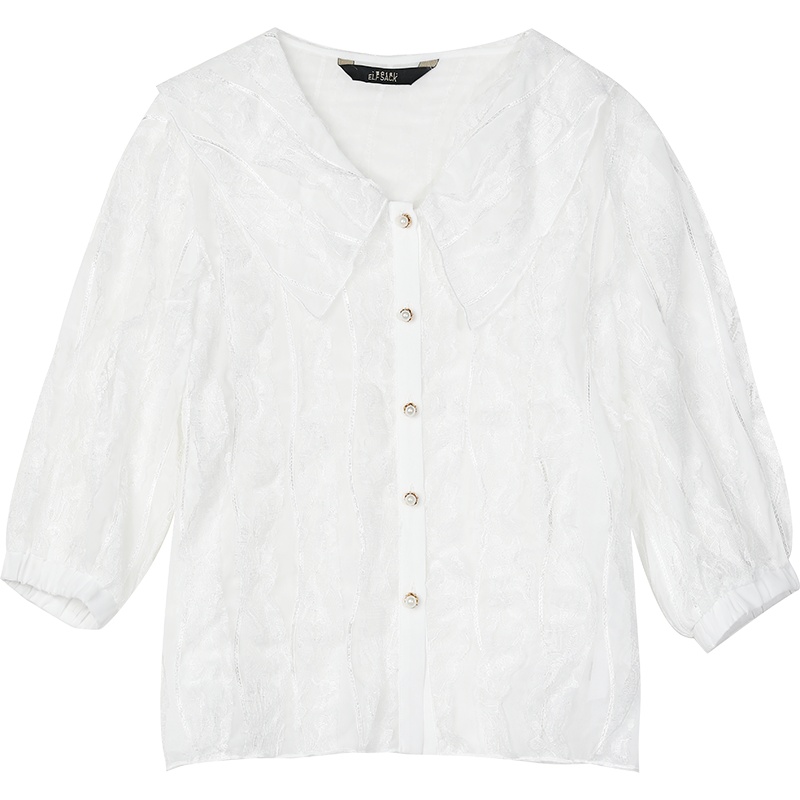 妖精的口袋蓬蓬袖蕾丝雪纺衫女2020春夏新款洋气网纱超仙上衣