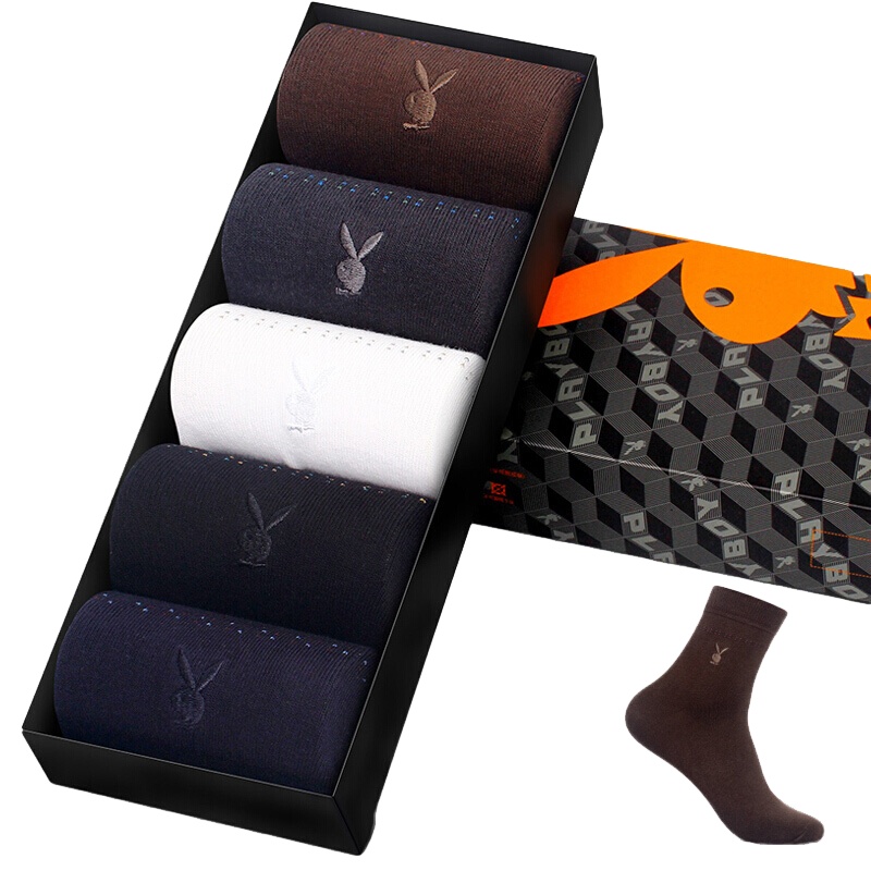 花花公子男士袜子男中筒袜夏季精梳棉透气柔软商务休闲袜2091-5双礼盒装