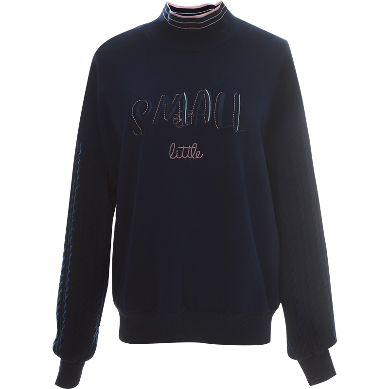 欧昵雪冬装半高领字母绣花厚实保暖卫衣女显瘦长袖上衣