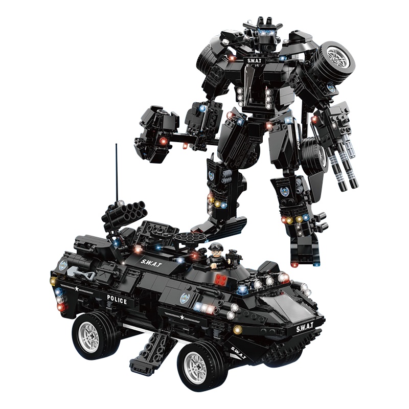 沃马新款儿童玩具特警系列积木变型金刚猛龙号两栖装甲车(C0551猛龙号)