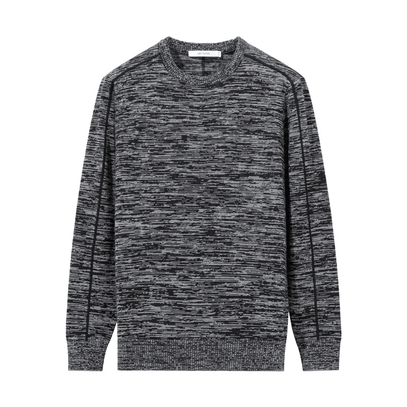 阿仕顿男装毛衫秋季韩版潮圆领拼色毛衣男士休闲打底羊毛衫