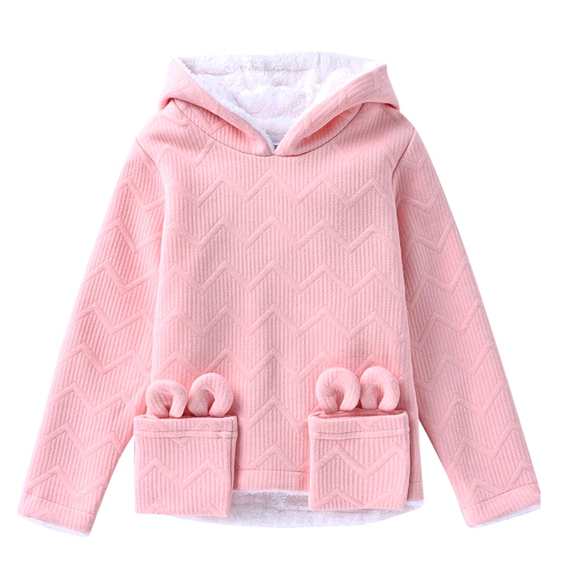 铅笔俱乐部童装2019冬季新款女童纯色连帽衫中大童加绒加厚长袖