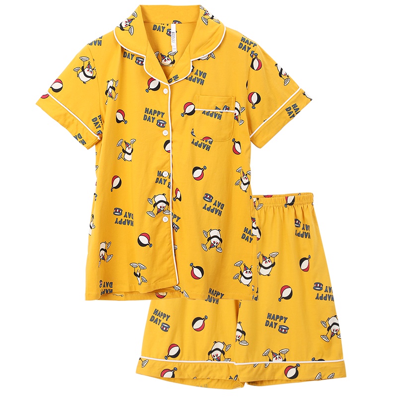 红豆居家Hodohome睡衣女春夏季短袖纯棉两件套装韩版可外穿短裤卡通家居服