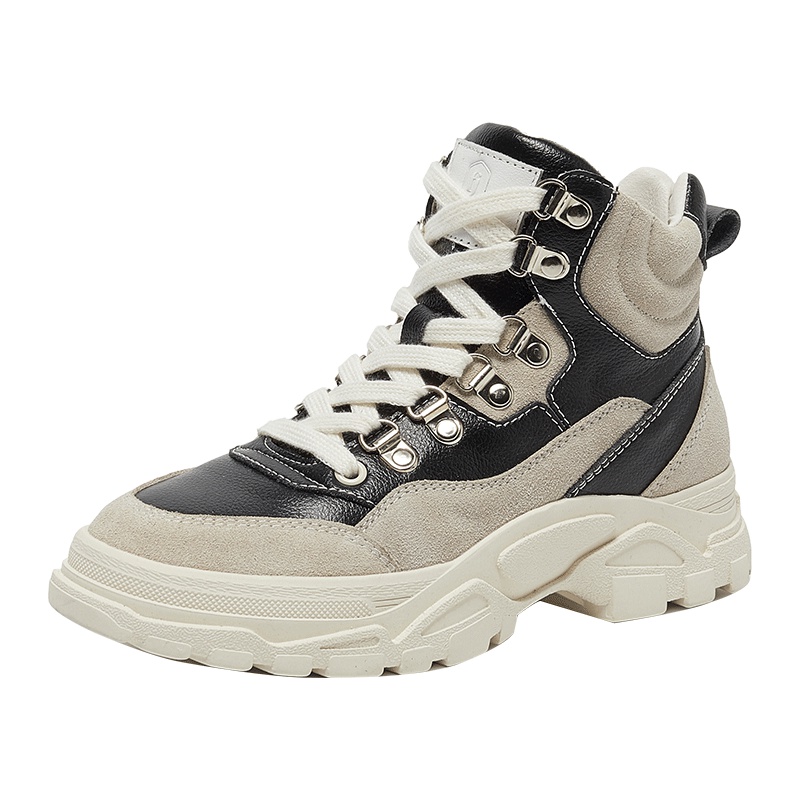 马克华菲女士马丁靴牛反绒简约时尚百搭平底高帮女鞋女短靴潮靴女休闲靴