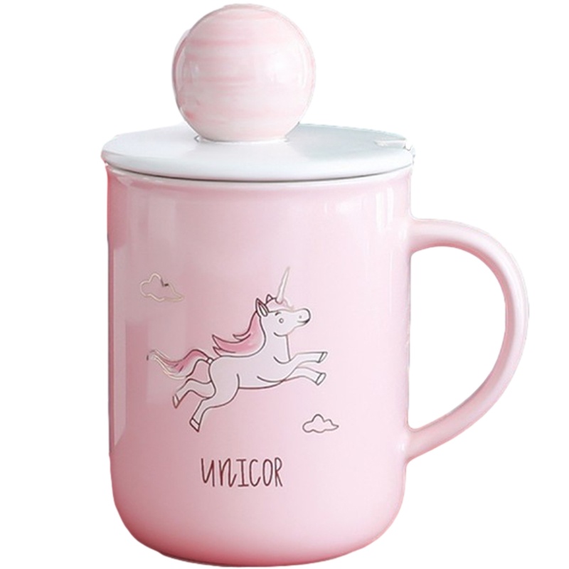 贝瑟斯 马克杯带盖勺独角兽带盖勺咖啡杯可爱少女韩版小清新创意咖啡杯