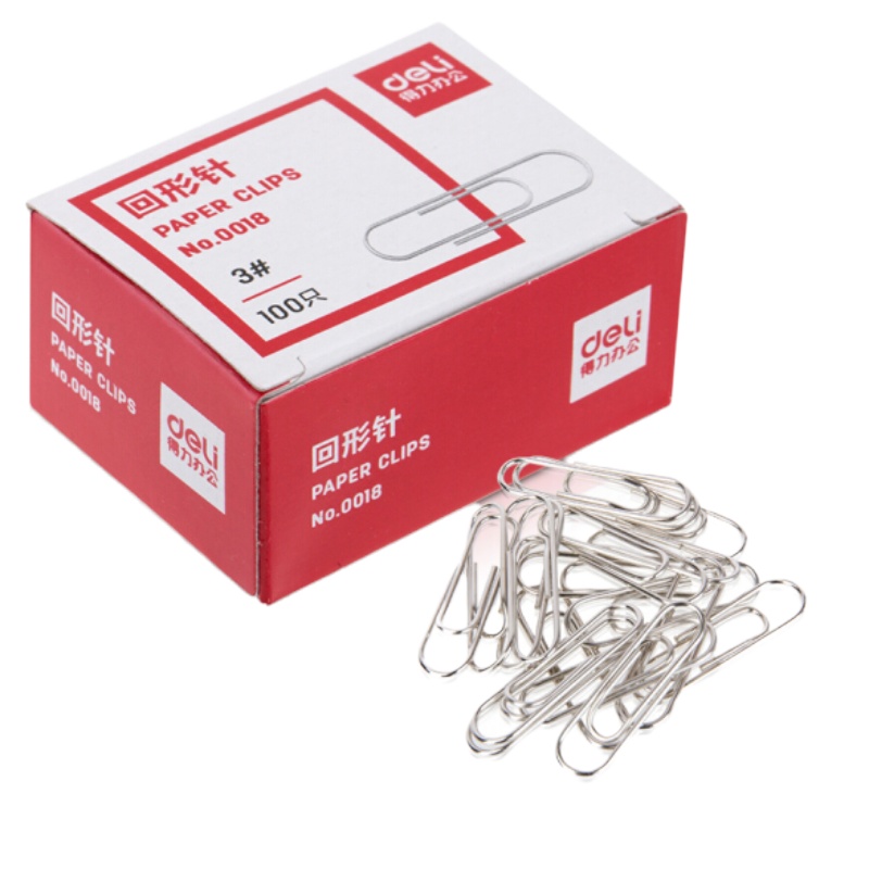 得力(deli)0018金属回形针 镀镍防锈曲别针 100枚/盒