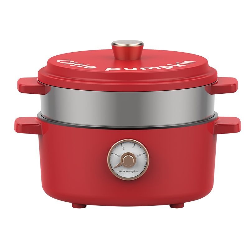 小南瓜 电煮锅家用炒菜电炒锅多功能一体式电热火锅宿舍学生小电锅 中国红[蒸笼款]