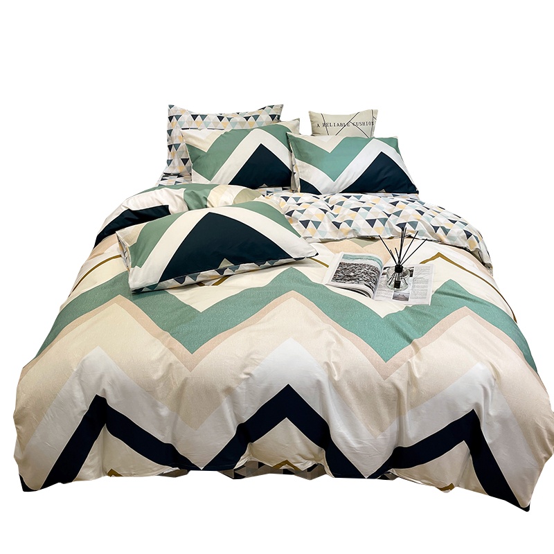 苏宁宜品13372高支高密全棉四件套 ins北欧风床品三件套四件套活性印花套件