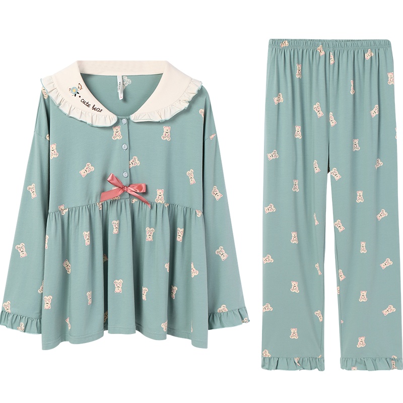 安之伴睡衣女套头套装甜美可爱可外穿女士家居服套装 灰绿 L