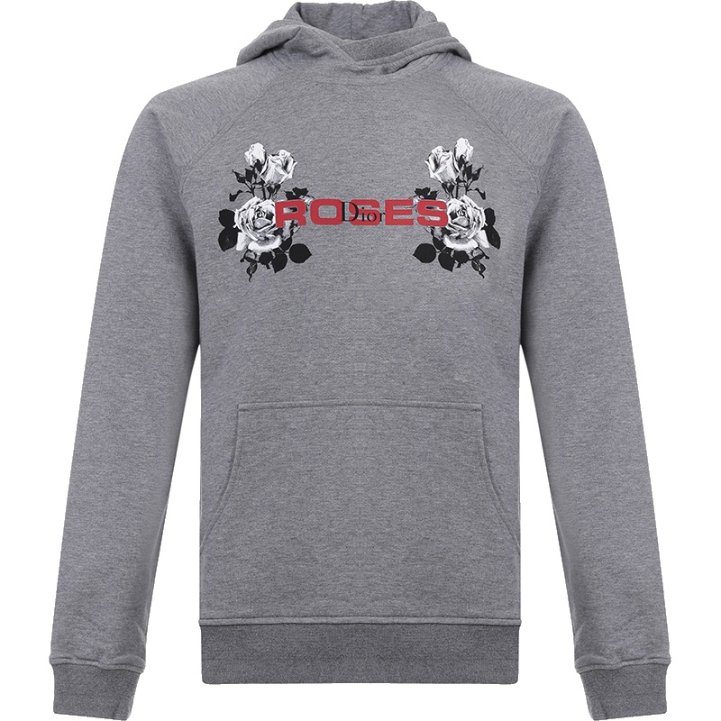 DIOR 迪奥 男款玫瑰印花棉质连帽长袖套头衫