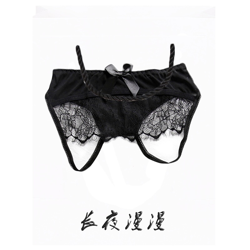 女士蕾丝花边性感开档免脱网纱透视丁字裤低腰女式情趣内裤三角透明露毛情趣内衣破洞诱惑男士夫妻性生活长夜漫漫成人计生女性用品