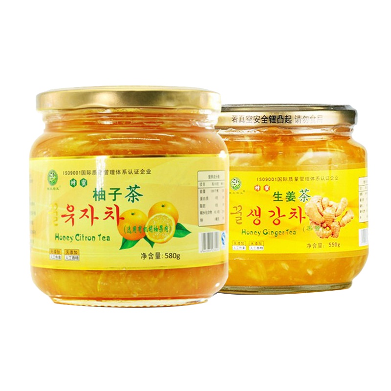 【中华特色】华容馆 楚天碧玉 蜂蜜柚子茶580g+蜂蜜生姜茶550g 蔬果茶冲饮品