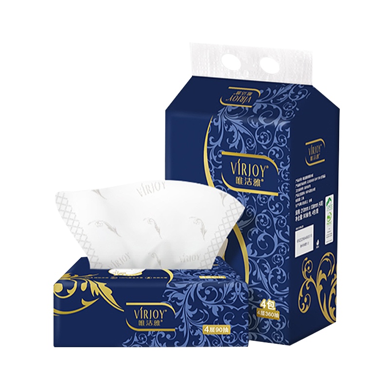 唯洁雅 抽纸 厚韧原木4层90抽*16包 纸巾洗脸巾 餐巾纸 擦手纸