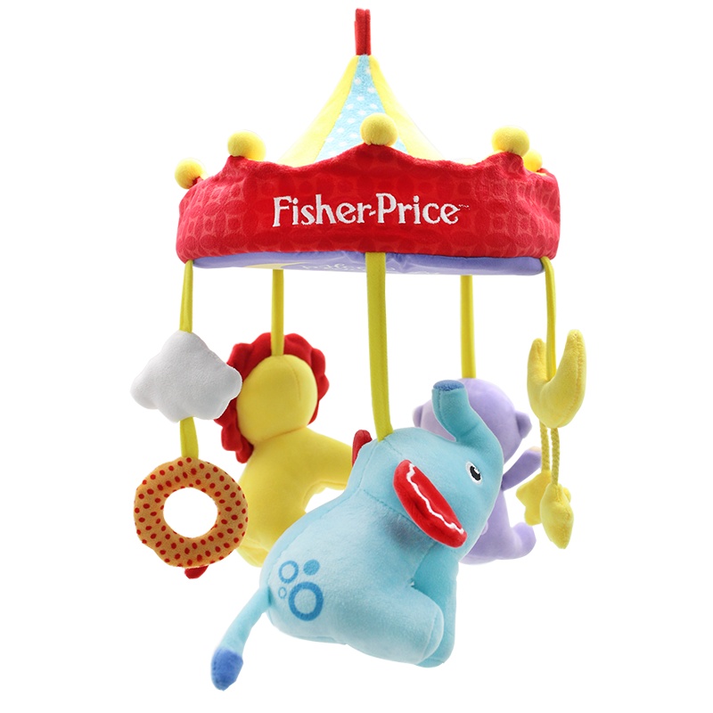 费雪(Fisher-Price)宝宝安抚床铃 婴儿童床挂件新生儿床头八音盒摇篮曲安抚玩具幼儿推车狮子小象公仔F1027