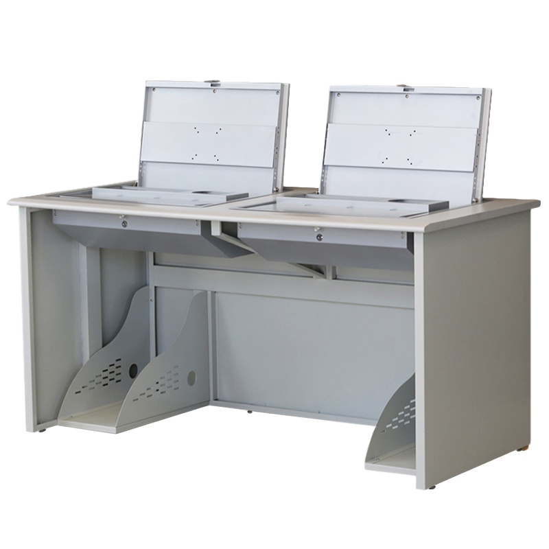 创世人 双人台式翻转多媒体电脑桌人体工学设计高质量学校教育钢木翻转桌