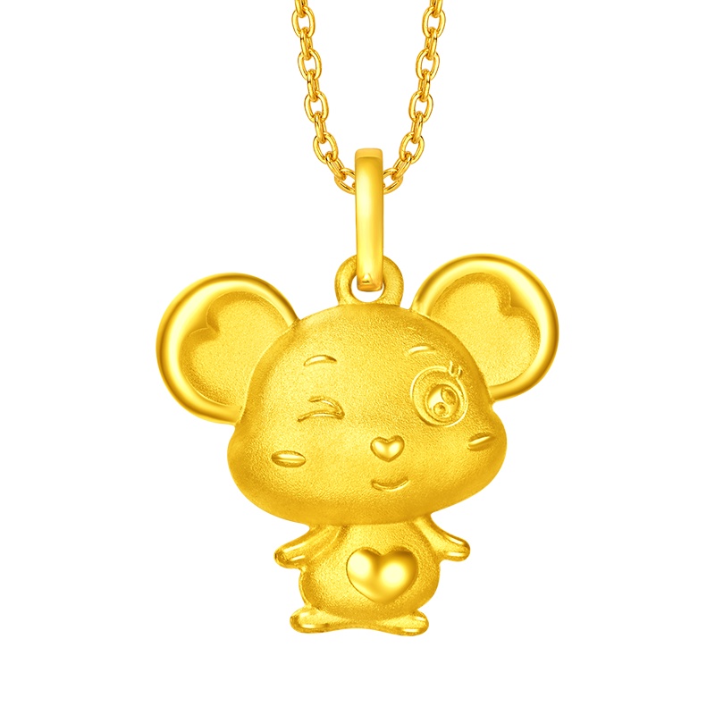 新款周大福十二生肖鼠爱心鼠足金黄金吊坠计价（工费88元）F216912