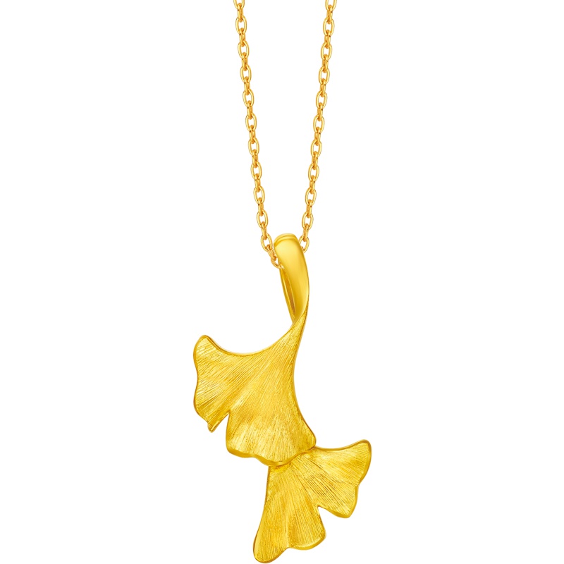 周大福花月佳期杏福相拥银杏黄金吊坠计价(工费88元)F196297