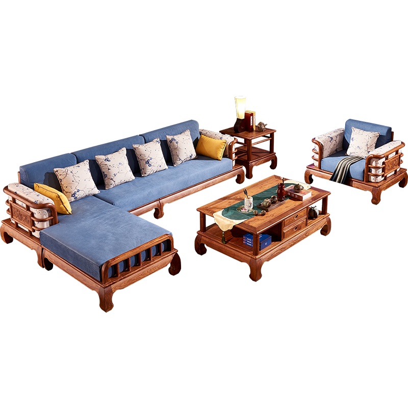 周家庄 红木家具非洲花梨(学名:刺猬紫檀)实木沙发新中式客厅沙发组合软体布艺转角贵妃沙发