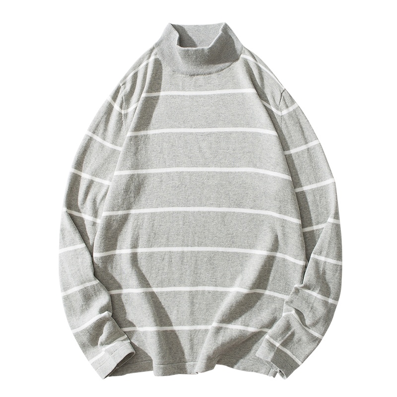秋冬新款男士棉质毛衣青中年宽松条纹百搭高领毛衣男士针织衫套头男士长袖毛衣男士毛衫大码男装吉普战车JIPUZHANCHE