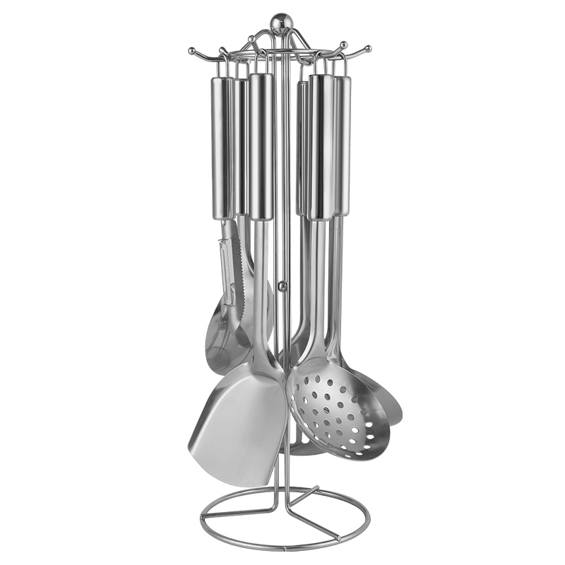 拜杰不锈钢锅铲套装 七件套 厨房用品防烫不粘锅铲子汤勺漏勺饭勺削皮器厨具架 铲勺套装 LY-151