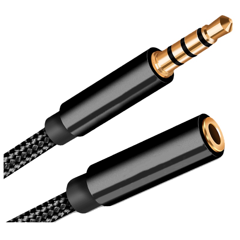 1米长黑色耳机延长线音频加长线转接头手机电脑加长连接线aux插头3.5mm尼龙布铝合金属级音频线音箱公对母ToRomax