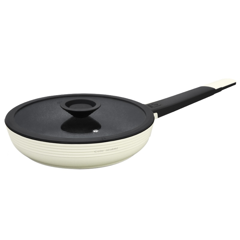 卡特马克(Cate Maker)GYL-BYL24JB 白玉兰煎锅不粘锅麦饭石炒菜锅家用平底锅电磁炉煤气燃气灶适用炒锅