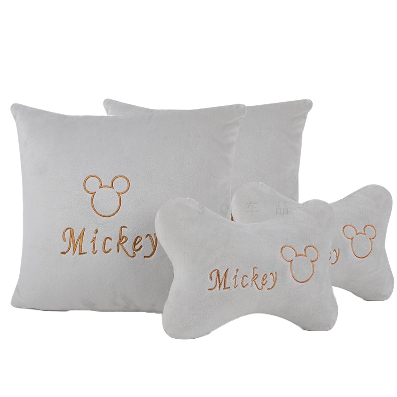 敬平车用抱枕四季车内腰靠车上用靠垫可爱护腰靠枕车枕头一对汽车抱枕 头枕2个抱枕2个 米奇灰 平