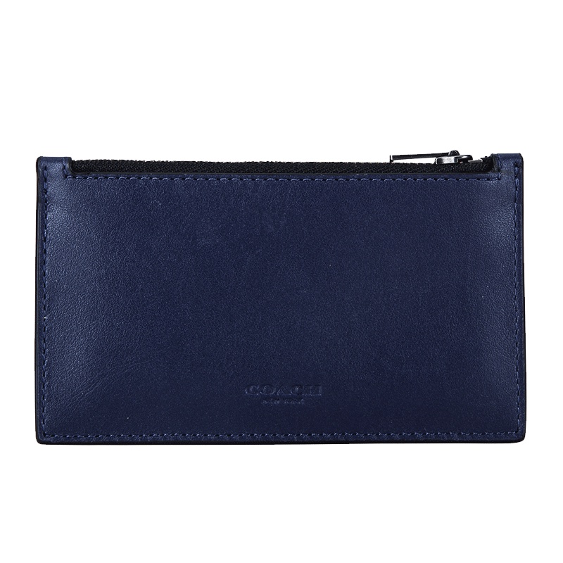 COACH 蔻驰 奢侈品 商务休闲专柜款藏青色人造革皮质短款卡包卡夹男士钱包