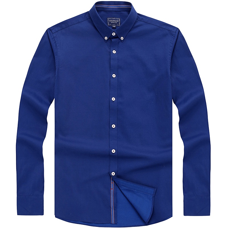 Youngor/雅戈尔秋冬新品男士商务正装纯棉蓝色修身长袖衬衫441FKY