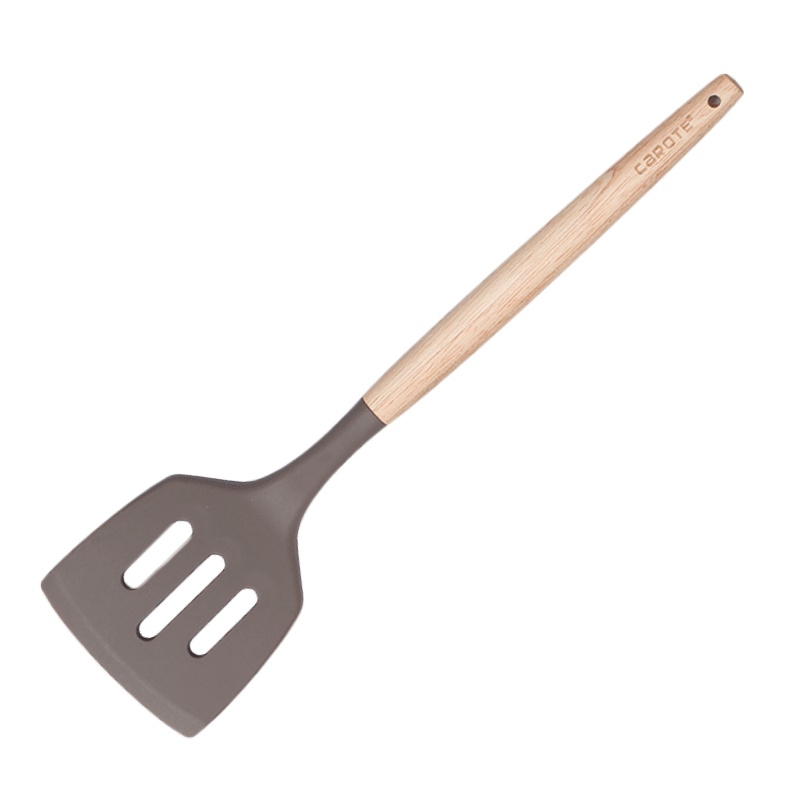 Carote硅胶铲子不粘锅专用炒菜铲厨房汤勺硅胶锅铲 灰色木柄漏铲